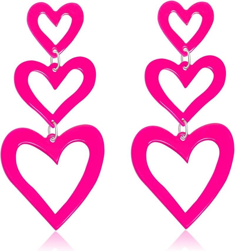 HOLYRY Neon Heart Earrings for Women Acrylic Neon Earrings 80s 90s Outfit for Women Glow Party Accessories Gifts Hot Pink Orange Green Yellow - Image 1